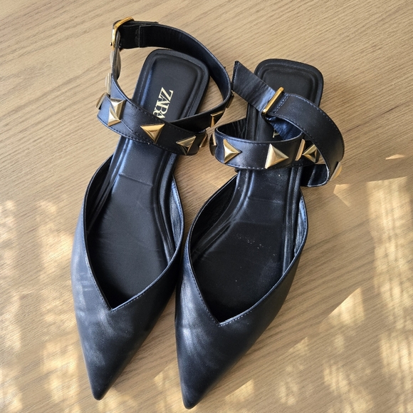 Zara Leather Studded Wrap Flats - Picture 6 of 7